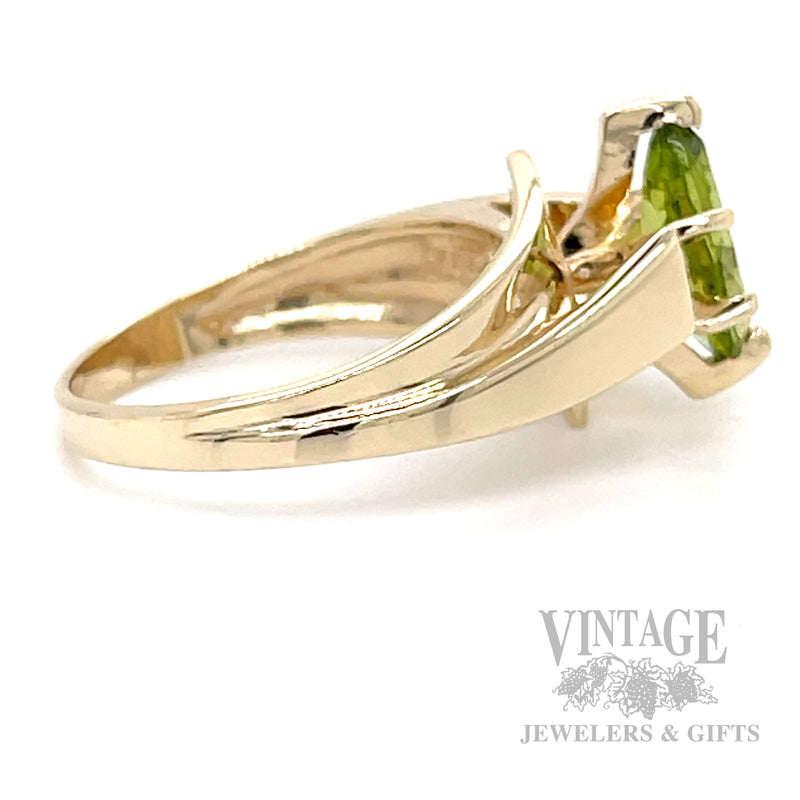 Bypass Solitaire Peridot 10k Gold Ring Side View