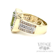 Halo Striped Peridot Diamond Accented 14k Gold Ring SIde View