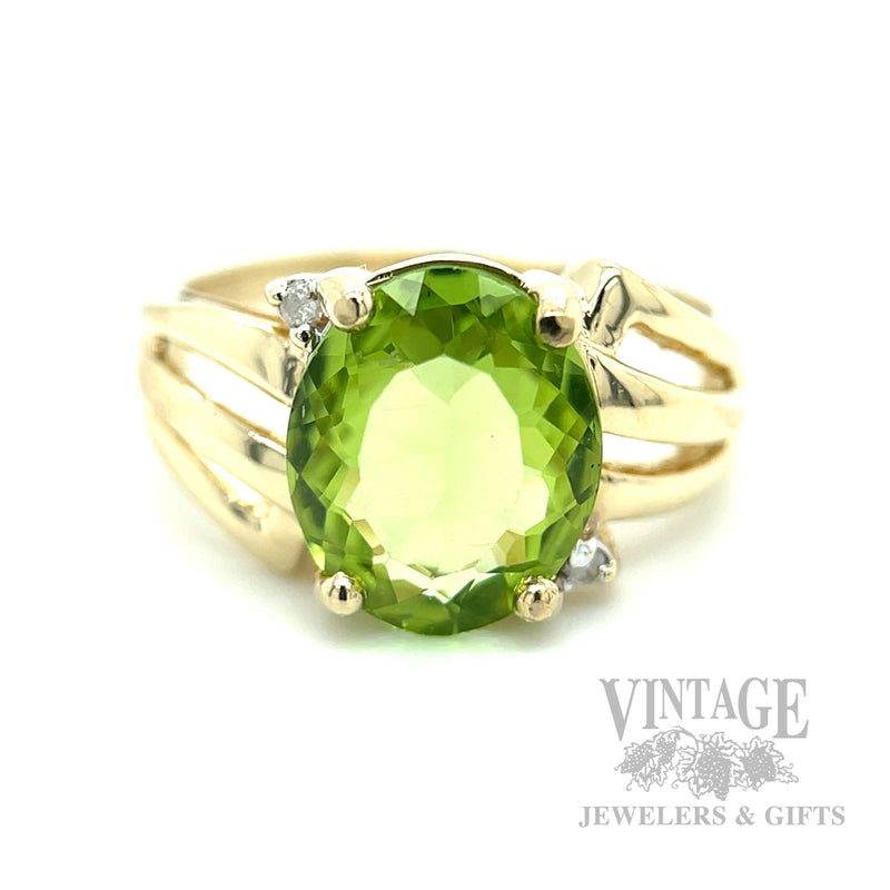 Openwork Peridot Diamond Accented 14k Gold Ring Front View