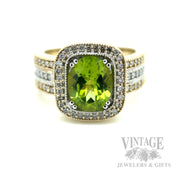 Halo Striped Peridot Diamond Accented 14k Gold Ring Front View
