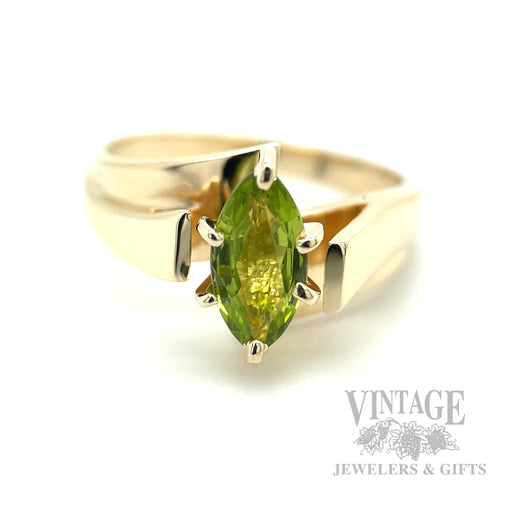 Bypass Solitaire Peridot 10k Gold Ring Front View