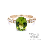 Peridot and Diamond Accented 14k Gold Ring Front View