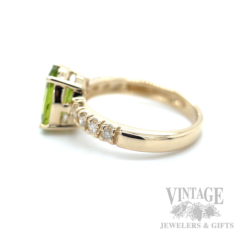 Peridot and Diamond Accented 14k Gold Ring Side View