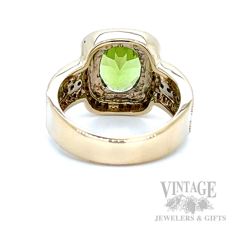Halo Striped Peridot Diamond Accented 14k Gold Ring Back/Interior View