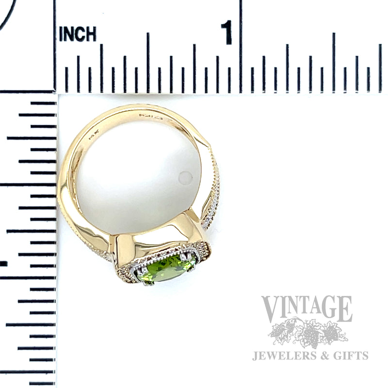Halo Striped Peridot Diamond Accented 14k Gold Ring Scale View