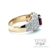 Red Spinel and Diamond Pave 14k Ring Side View