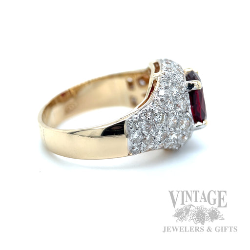 Red Spinel and Diamond Pave 14k Ring Side View
