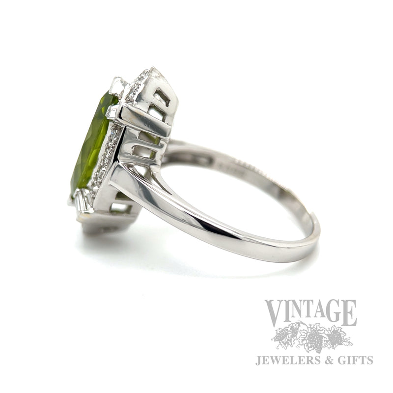 Marquise Peridot and Diamond 18k White Gold Ring Side View