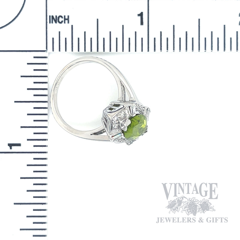 Marquise Peridot and Diamond 18k White Gold Ring Scale View