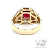 Red Spinel and Diamond Pave 14k Ring Back/Interior View