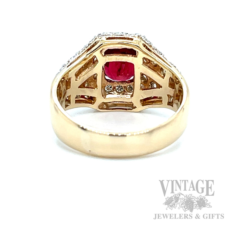 Red Spinel and Diamond Pave 14k Ring Back/Interior View