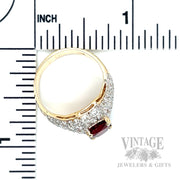 Red Spinel and Diamond Pave 14k Ring Scale View