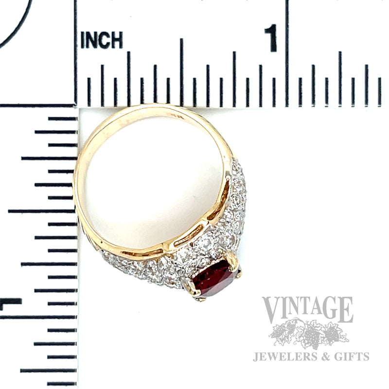 Red Spinel and Diamond Pave 14k Ring Scale View