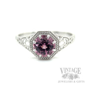 Filigree Lavender Spinel White Gold Ring Front View