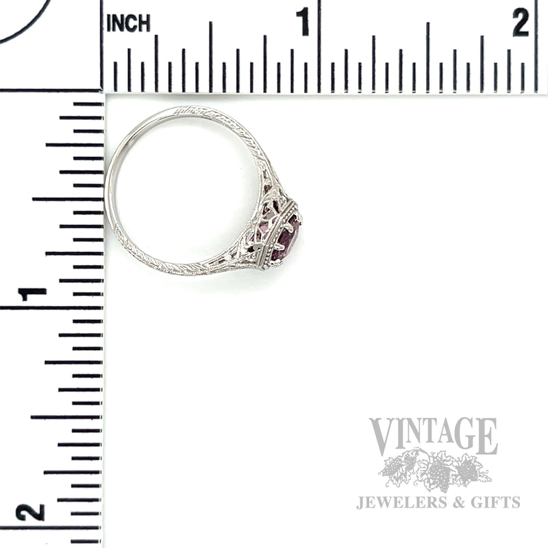 Filigree Lavender Spinel 14k White Gold Ring Scale View