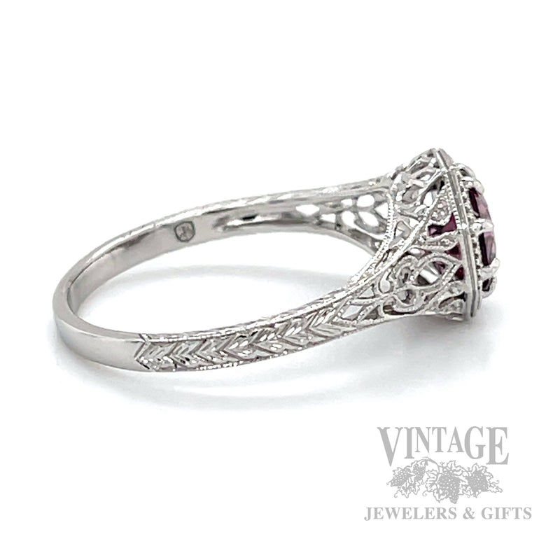 Filigree Lavender Spinel 14k White Gold Ring Side View