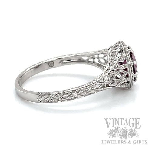 Filigree Lavender Spinel 14k White Gold Ring Side View
