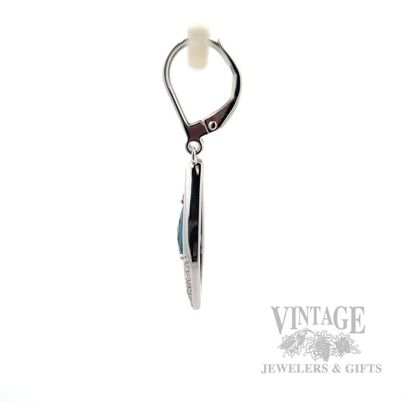 Dangling London Blue Topaz 14k White Gold Earrings Side View