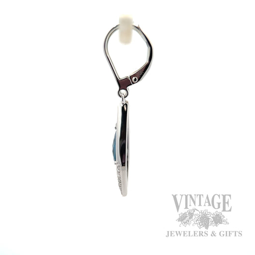 Dangling London Blue Topaz 14k White Gold Earrings Side View