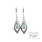 Dangling London Blue Topaz 14k White Gold Earrings Back View