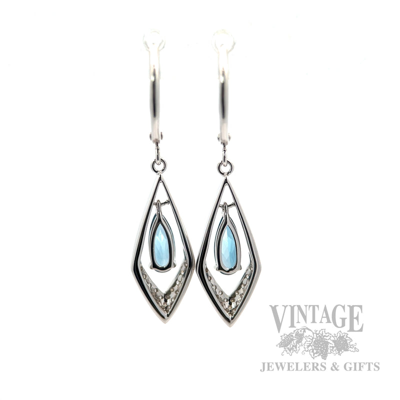 Dangling London Blue Topaz 14k White Gold Earrings Back View