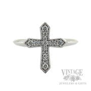 Milgrain Diamond Cross 14k White Gold Ring Front View