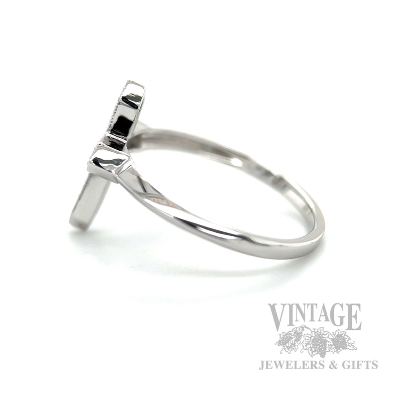 Milgrain Diamond Cross 14k White Gold Ring Side View