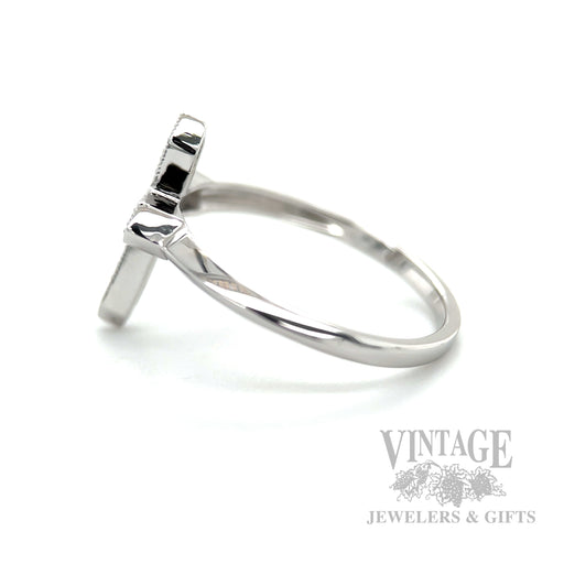 Milgrain Diamond Cross 14k White Gold Ring Side View
