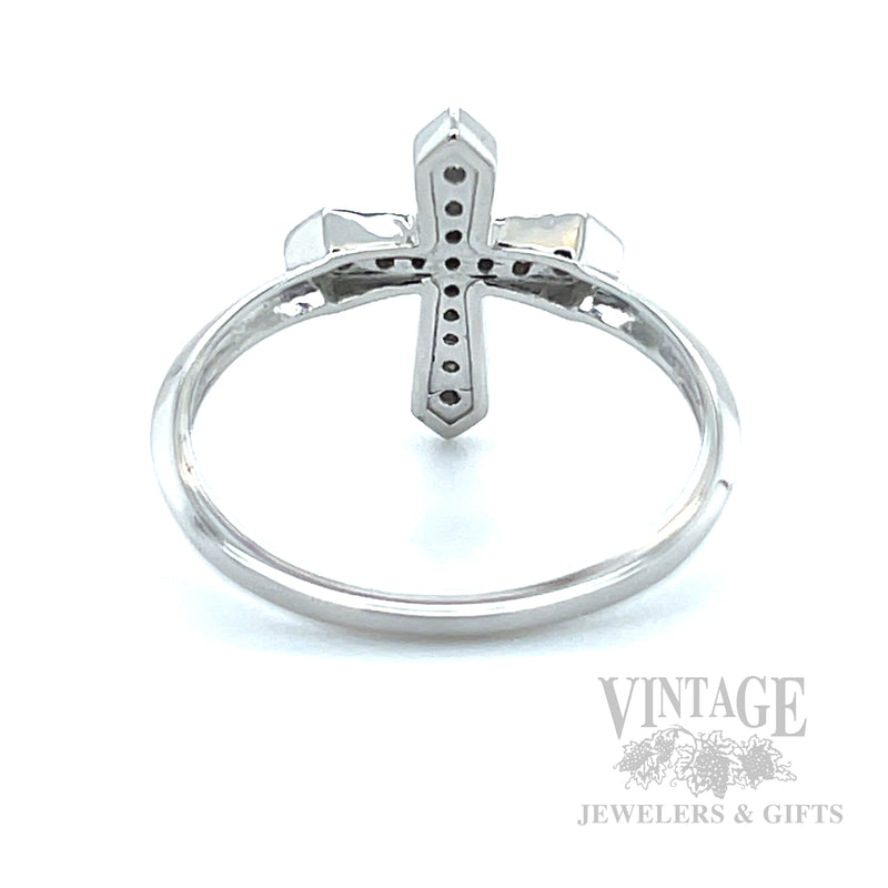 Milgrain Diamond Cross 14k White Gold Ring Back/Interior View