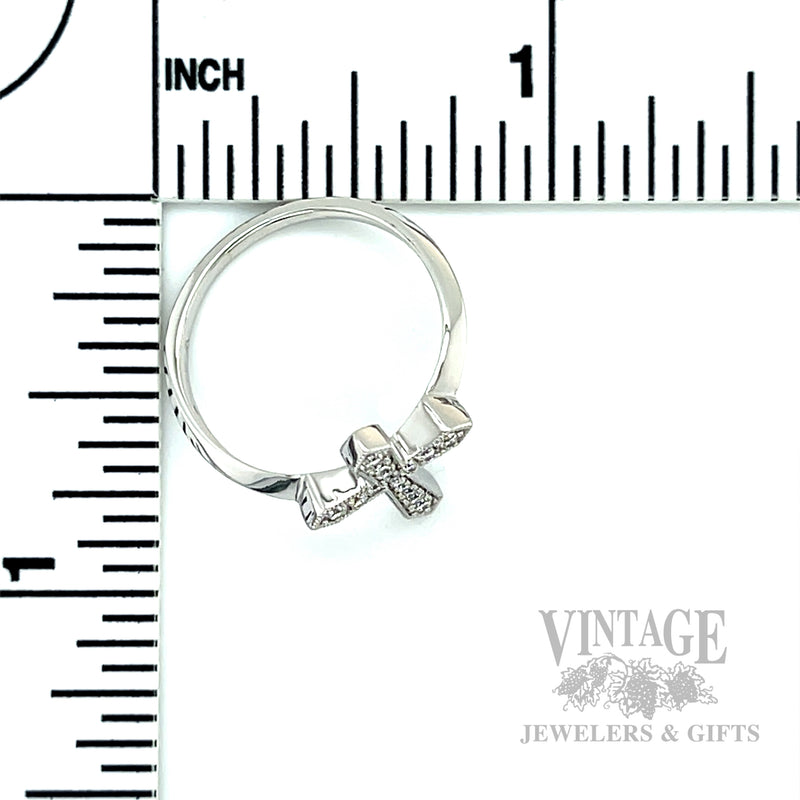 Milgrain Diamond Cross 14k White Gold Ring Scale View