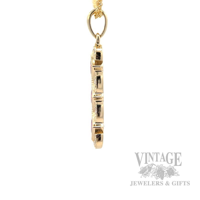 Ruby Trio and Diamond Accented 14k Gold Necklace Side View