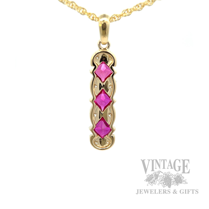 Ruby Trio and Diamond Accented 14k Gold Necklace Back View