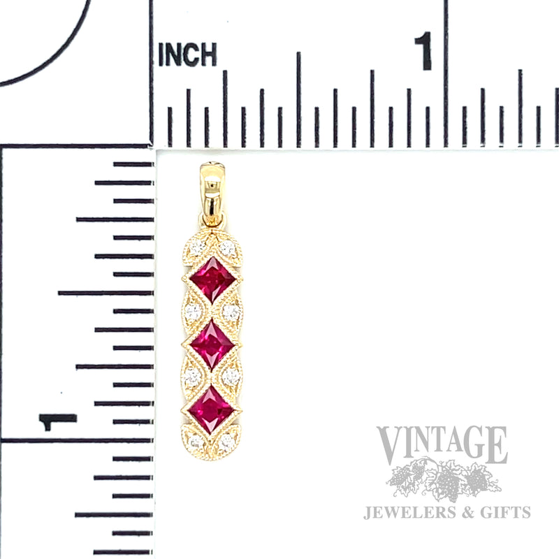 Ruby Trio and Diamond Accented 14k Gold Necklace Scale View