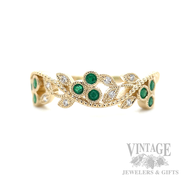 Emerald Vines Diamond Accented 14k Gold Ring Front View