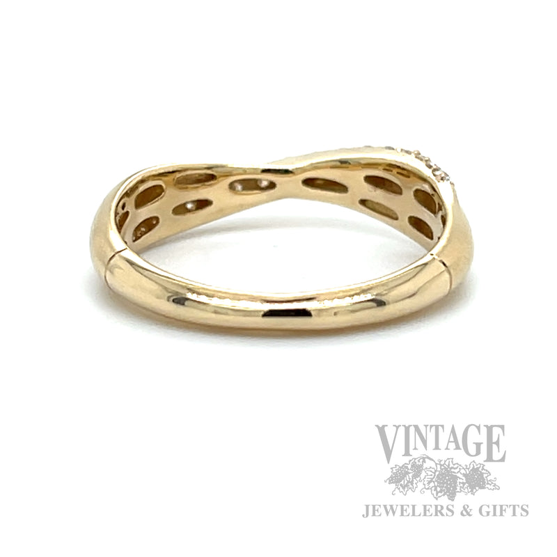 Satin Criss-Cross Diamond Accented 14k Gold Ring Back/Interior View