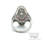 Pierced Filigree Diamond and Ruby Accented Platinum Ring inside