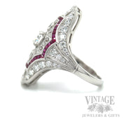 Pierced Filigree Diamond and Ruby Accented Platinum Ring side