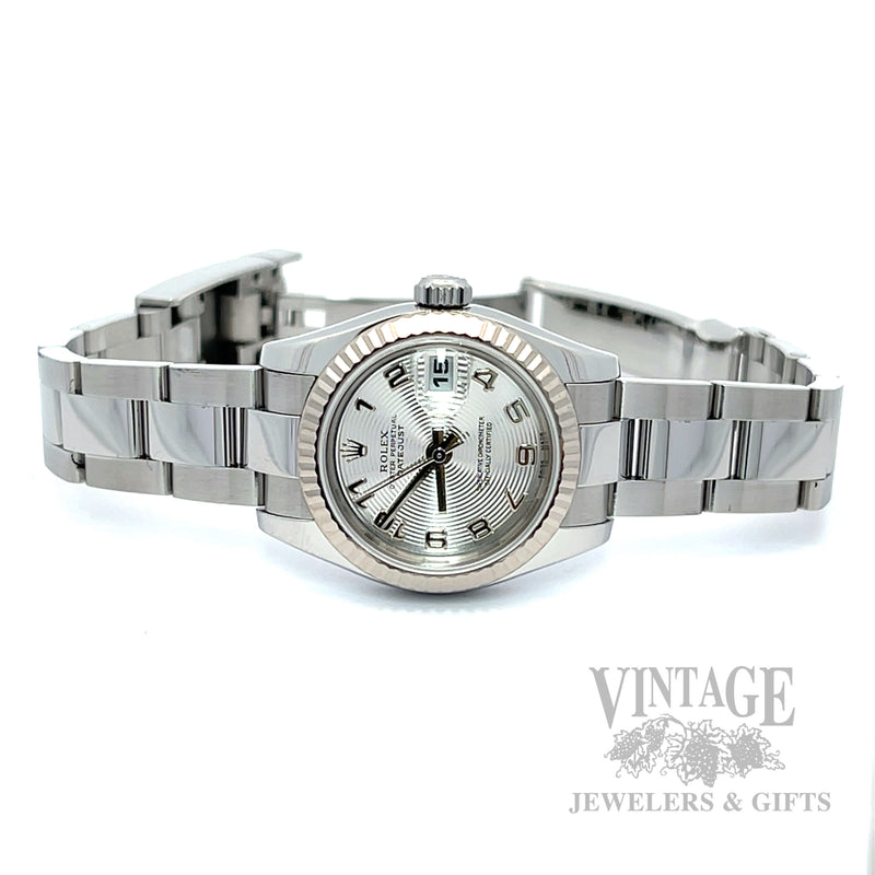 Pre-Owned Ladies Rolex Lady-Datejust 26 Silver Concentric Arabic Dial – Ref. 179174 – Box & Papers