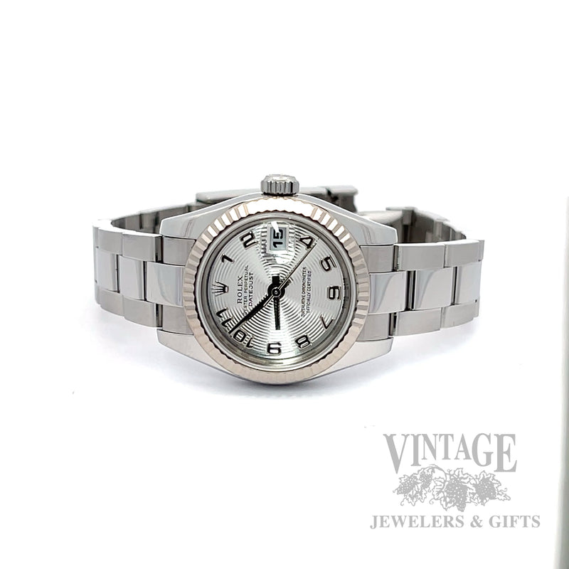 Pre-Owned Ladies Rolex Lady-Datejust 26 Silver Concentric Arabic Dial – Ref. 179174 – Box & Papers