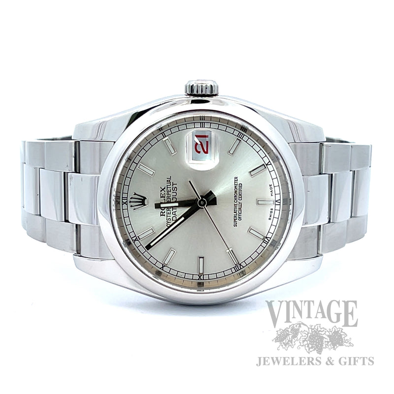 Pre-Owned Men's Rolex Datejust 36 Silver Dial Oyster Bracelet – Ref. 116200 – Box & Papers Front View