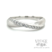Satin Criss-Cross Diamond Accented 14k White Gold Ring Front View