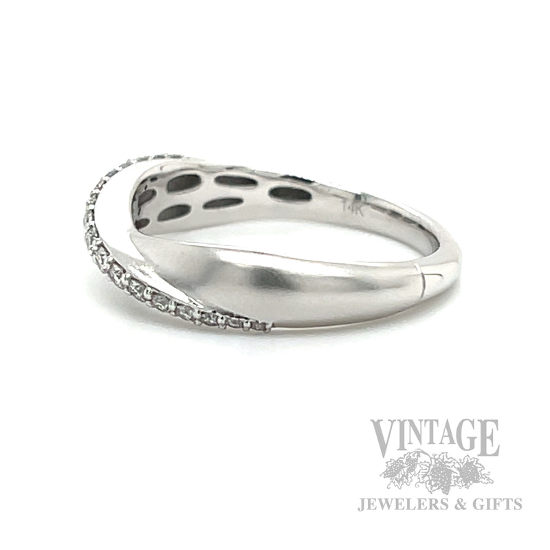 Satin Criss-Cross Diamond Accented 14k White Gold Ring Side View
