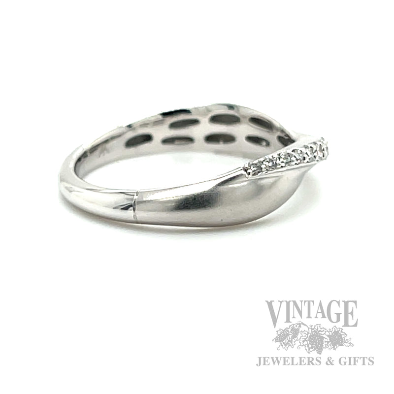 Satin Criss-Cross Diamond Accented 14k White Gold Ring Side View
