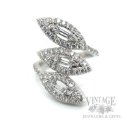 Diamond Leaf 18k White Gold Bypass Ring Front View 