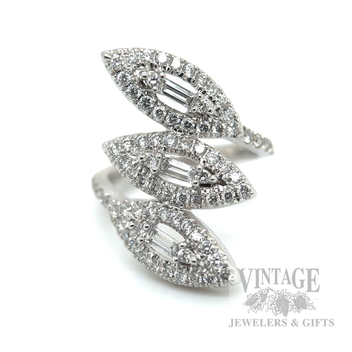 Diamond Leaf 18k White Gold Bypass Ring Front View 