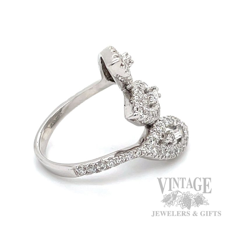 Diamond Leaf 18k White Gold Bypass Ring Side View