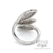 Diamond Leaf 18k White Gold Bypass Ring Back View