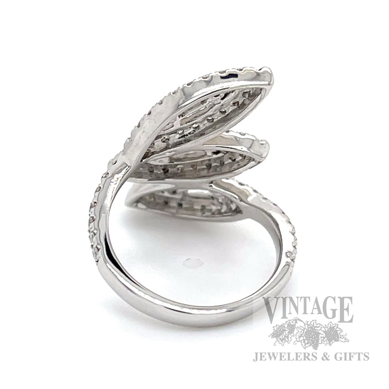 Diamond Leaf 18k White Gold Bypass Ring Back View