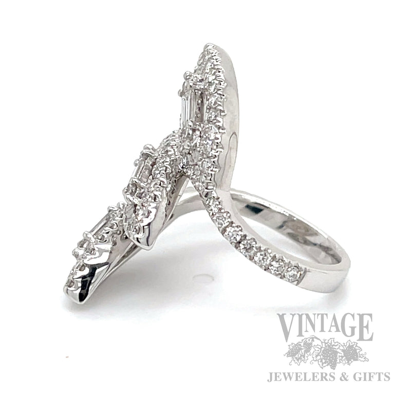 Diamond Leaf 18k White Gold Bypass Ring Side View