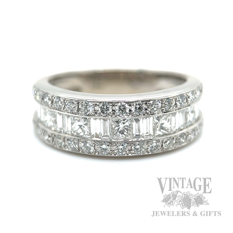 Diamond Multi-Row 14k White Gold Ring Band Front View